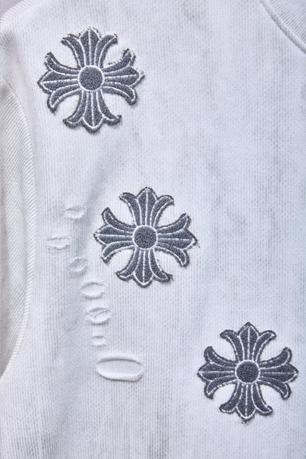 Auraa Gothic Cult Cross - Towelling Patch Oversized T-Shirt (White)