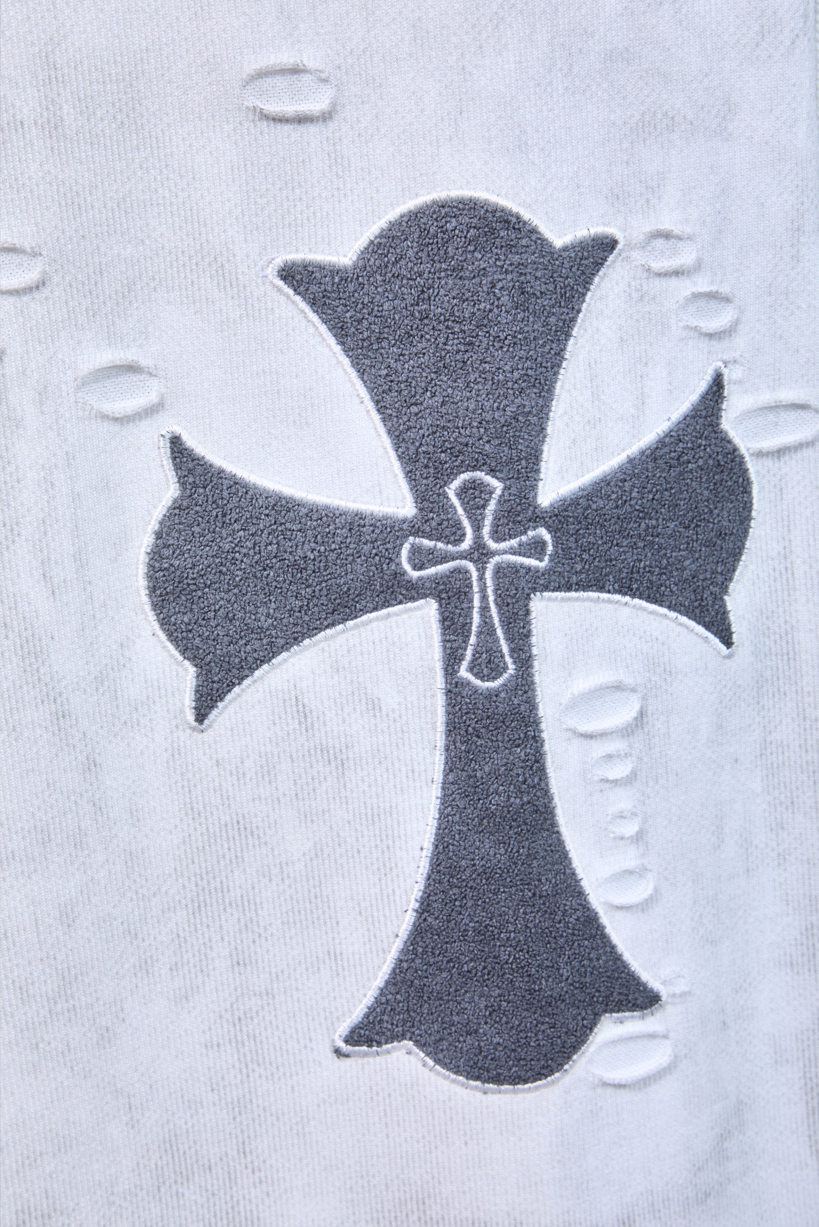 Auraa Gothic Cult Cross - Towelling Patch Oversized T-Shirt (White)