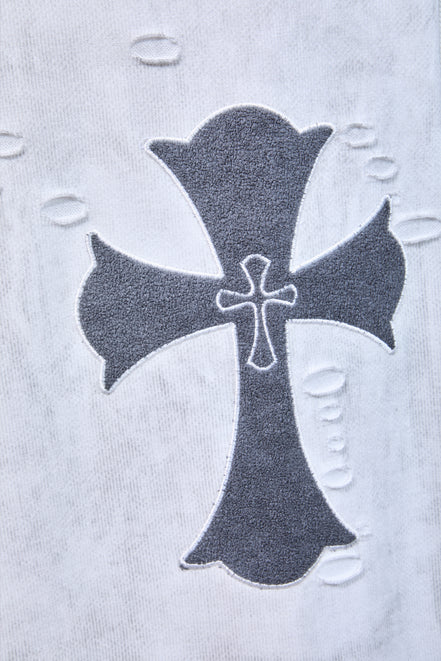 Auraa Gothic Cult Cross - Towelling Patch Oversized T-Shirt (White)