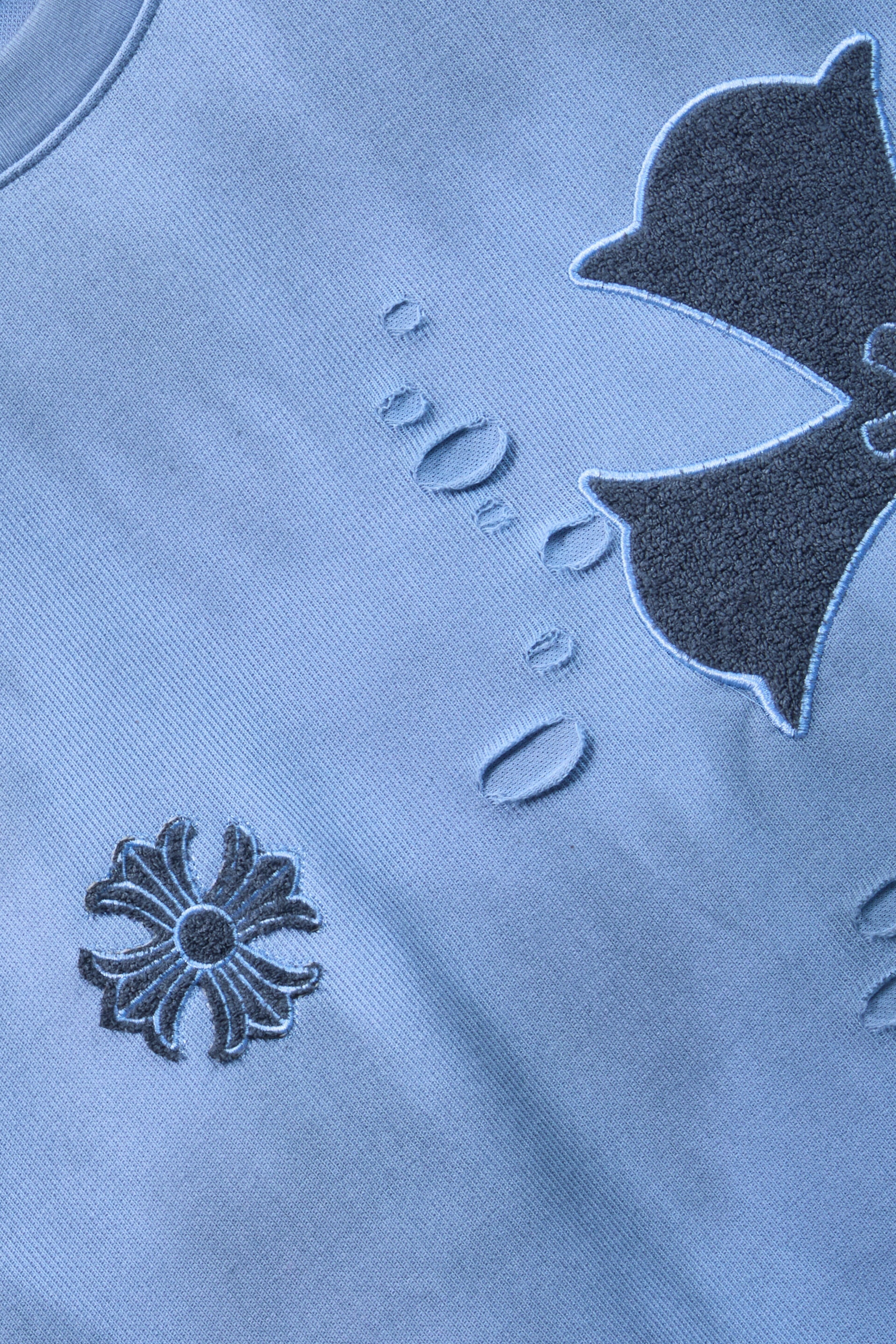 Auraa Gothic Cult Cross - Towelling Patch Oversized T-Shirt (Blue)