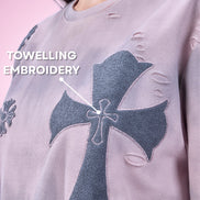 Auraa Gothic Cult Cross - Towelling Patch Oversized T-Shirt (Pink)