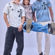 Auraa Gothic Cult Cross - Towelling Patch Oversized T-Shirt (White)