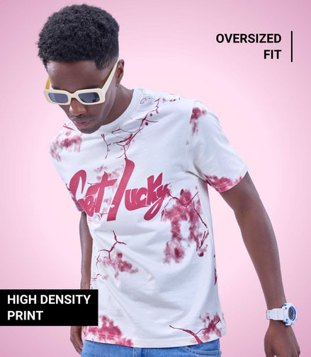 Auraa Get Lucky - High Density Printed Oversized Graphic T-Shirt (White)