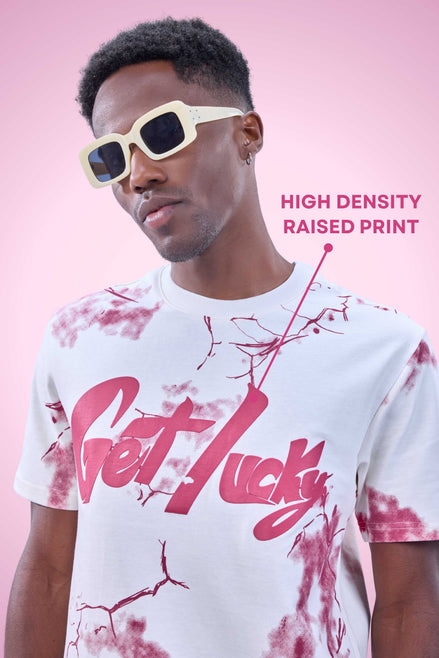 Auraa Get Lucky - High Density Printed Oversized Graphic T-Shirt (White)