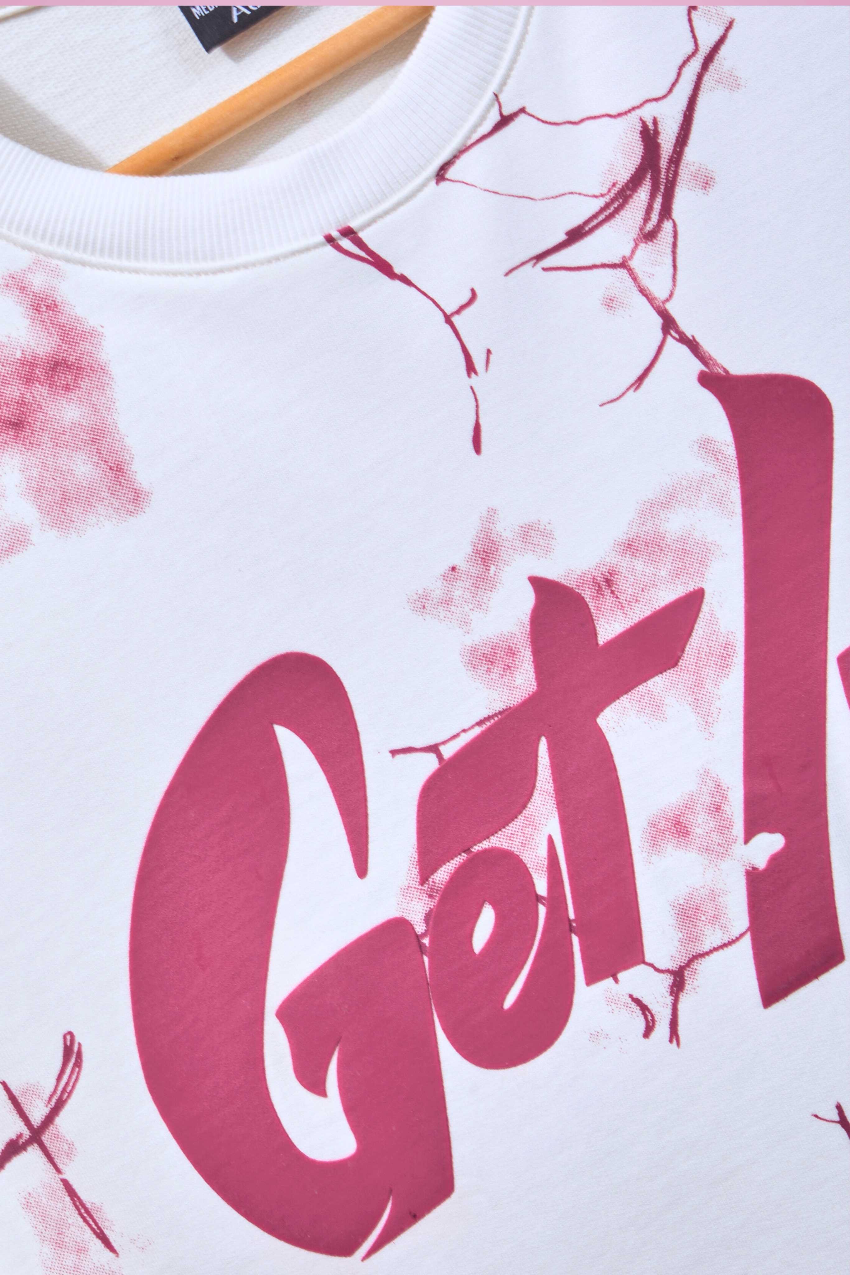 Auraa Get Lucky - High Density Printed Oversized Graphic T-Shirt (White)