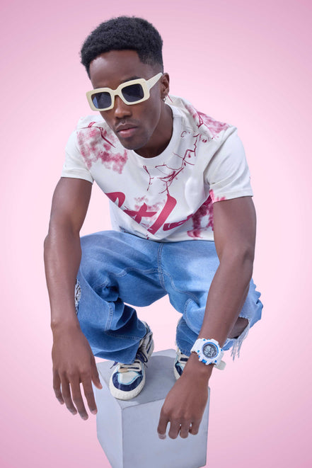 Auraa Get Lucky - High Density Printed Oversized Graphic T-Shirt (White)