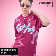 Auraa Get Lucky - High Density Printed Oversized Graphic T-Shirt (Pink)
