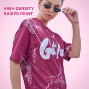 Auraa Get Lucky - High Density Printed Oversized Graphic T-Shirt (Pink)