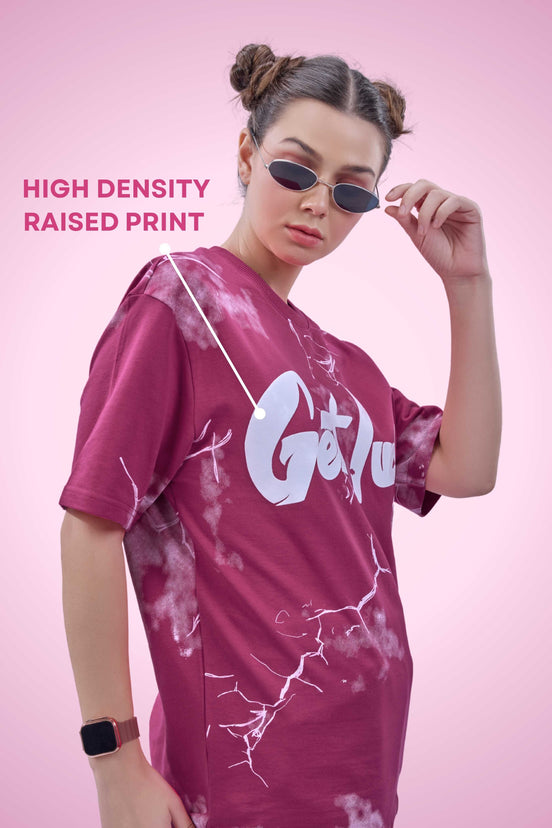 Auraa Get Lucky - High Density Printed Oversized Graphic T-Shirt (Pink)
