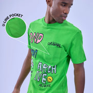 Auraa Crayon Archive - Doodle Art & U-Line Pocket Oversized Graphic T-Shirt (Green)