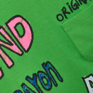 Auraa Crayon Archive - Doodle Art & U-Line Pocket Oversized Graphic T-Shirt (Green)
