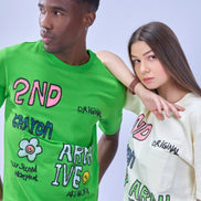 Auraa Crayon Archive - Doodle Art & U-Line Pocket Oversized Graphic T-Shirt (Green)