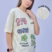 Auraa Crayon Archive - Doodle Art & U-Line Pocket Oversized Graphic T-Shirt (Off-White)