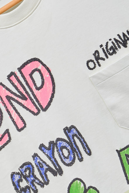 Auraa Crayon Archive - Doodle Art & U-Line Pocket Oversized Graphic T-Shirt (Off-White)