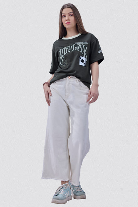 Auraa Replay - Oversized Embroidered T-Shirt (Green)