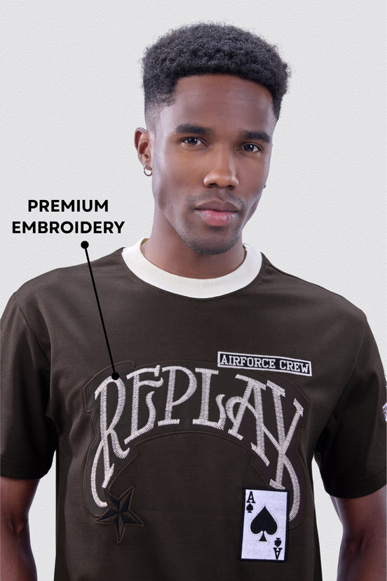 Auraa Replay - Oversized Embroidered T-Shirt (Brown)