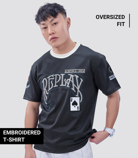 Auraa Replay - Oversized Embroidered T-Shirt (Gray)