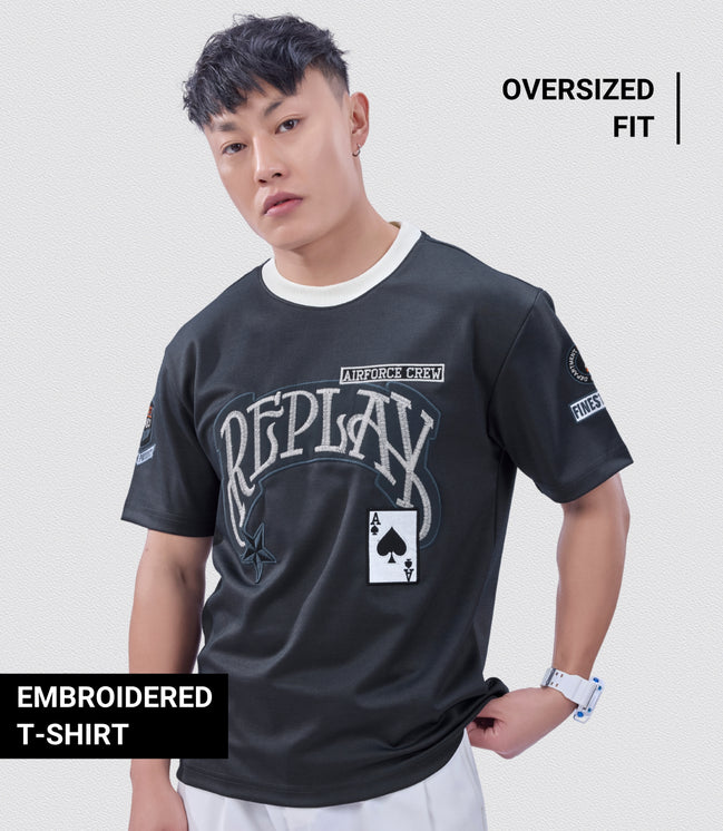 Auraa Replay - Oversized Embroidered T-Shirt (Gray)