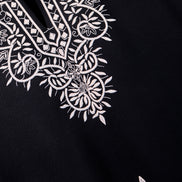 Auraa Woven Legacy - Ethnic Fusion Embroidered Notch Neck T-Shirt (Black)