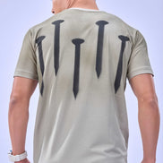 Auraa Ironclad - Spray Paint Nail Motif Graphic T-Shirt (Beige)