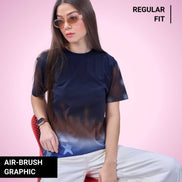 Auraa Stardust - Airbrush Gradient Graphic T-Shirt (Navy Blue)
