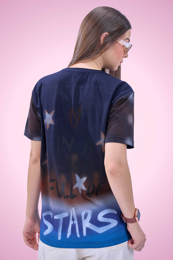 Auraa Stardust - Airbrush Gradient Graphic T-Shirt (Navy Blue)