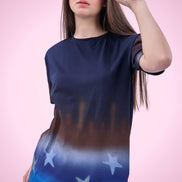 Auraa Stardust - Airbrush Gradient Graphic T-Shirt (Navy Blue)