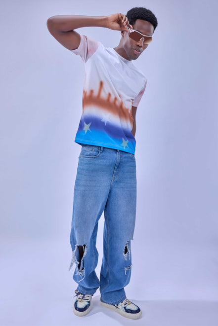 Auraa Stardust - Airbrush Gradient Graphic T-Shirt (White)
