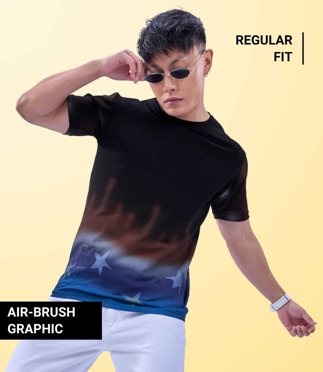 Auraa Stardust - Airbrush Gradient Graphic T-Shirt (Black)