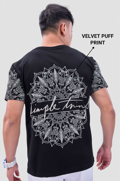 Auraa Simple Things - Velvet Puff Print Regular Fit Graphic T-Shirt (Black)