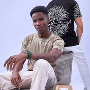 Auraa Simple Things - Velvet Puff Print Regular Fit Graphic T-Shirt (Beige)