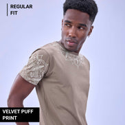 Auraa Simple Things - Velvet Puff Print Regular Fit Graphic T-Shirt (Beige)