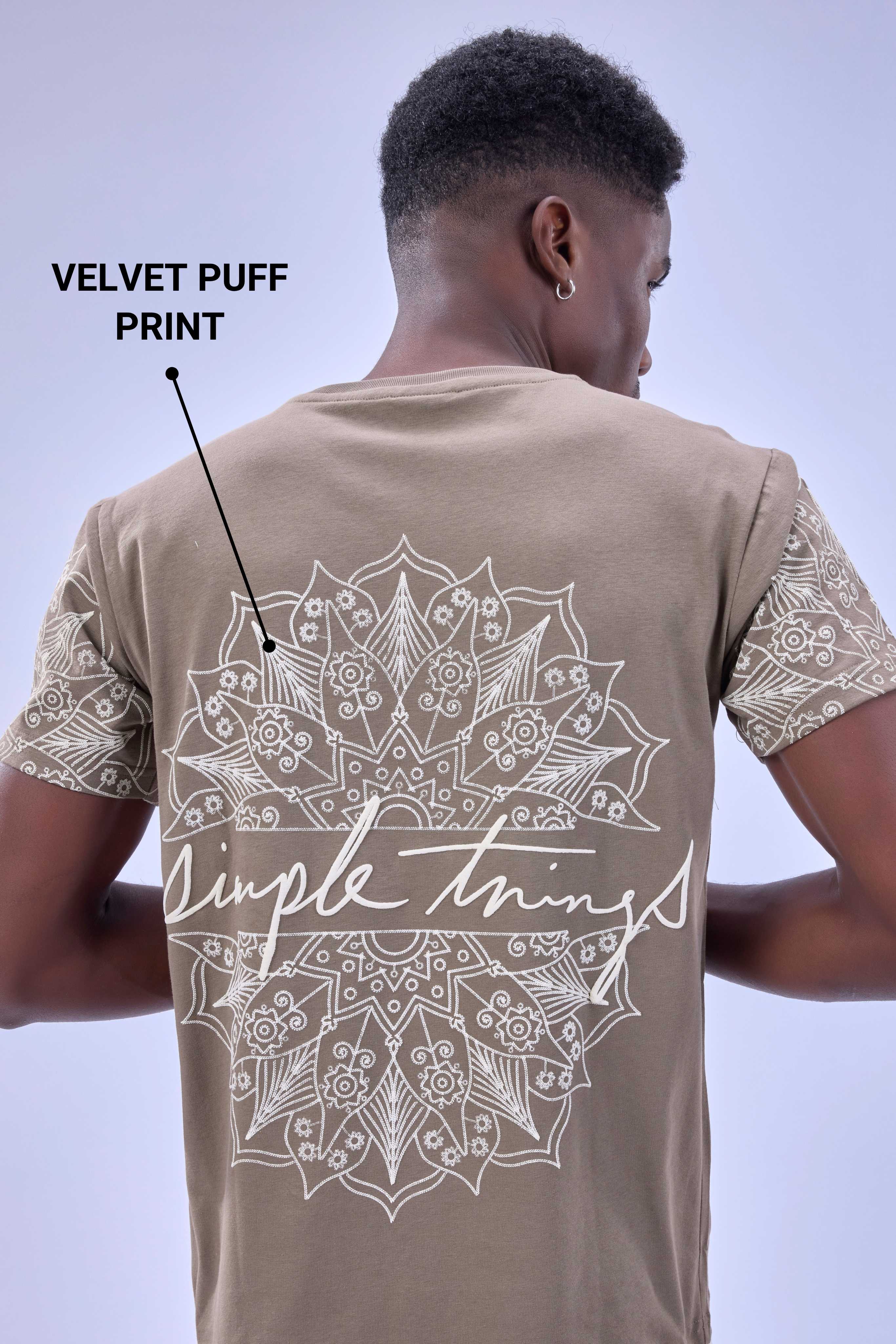 Auraa Simple Things - Velvet Puff Print Regular Fit Graphic T-Shirt (Beige)