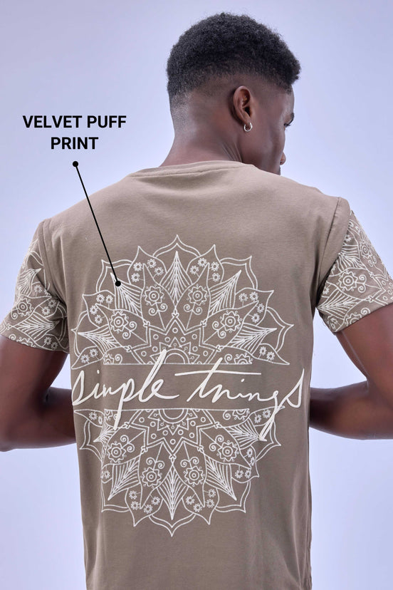 Auraa Simple Things - Velvet Puff Print Regular Fit Graphic T-Shirt (Beige)