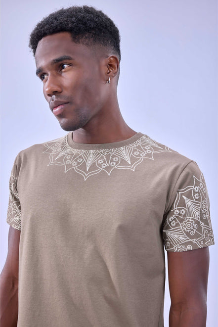 Auraa Simple Things - Velvet Puff Print Regular Fit Graphic T-Shirt (Beige)