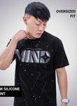 Auraa Flow Mind - 3D Silicone Print & Silver Splatter Oversized T-Shirt