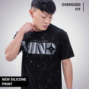 Auraa Flow Mind - 3D Silicone Print & Silver Splatter Oversized T-Shirt