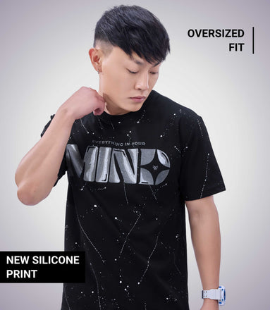 Auraa Flow Mind - 3D Silicone Print & Silver Splatter Oversized T-Shirt