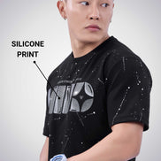 Auraa Flow Mind - 3D Silicone Print & Silver Splatter Oversized T-Shirt