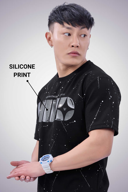 Auraa Flow Mind - 3D Silicone Print & Silver Splatter Oversized T-Shirt