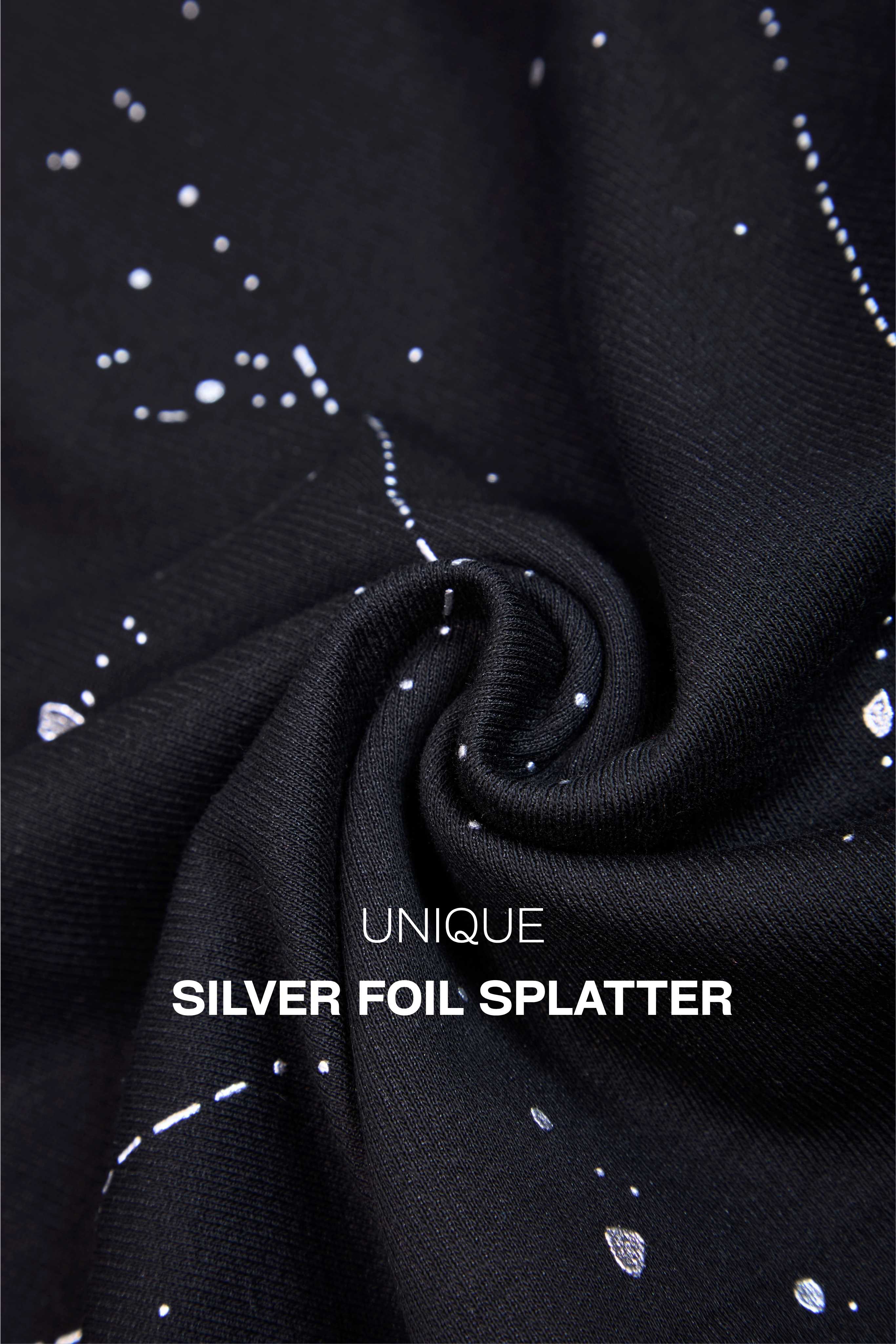 Auraa Flow Mind - 3D Silicone Print & Silver Splatter Oversized T-Shirt