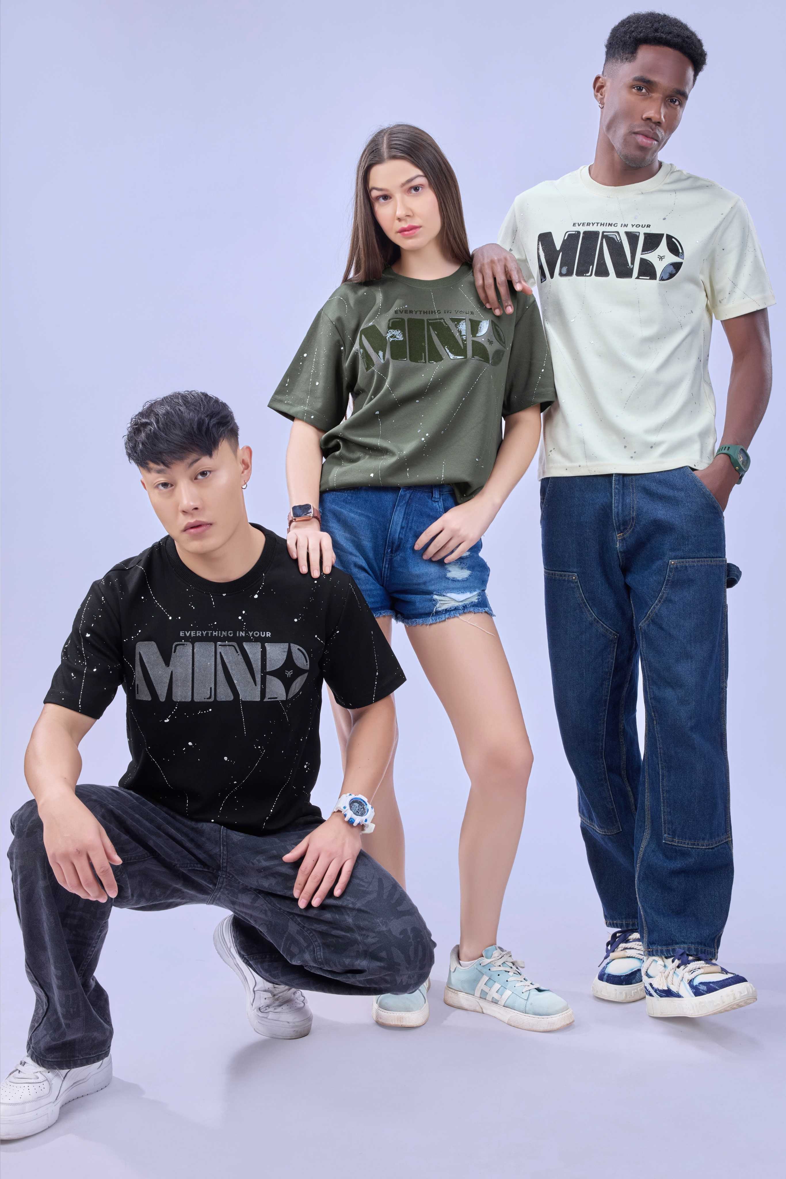 Auraa Flow Mind - 3D Silicone Print & Silver Splatter Oversized T-Shirt