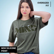 Auraa Flow Mind - 3D Silicone Print & Silver Splatter Oversized T-Shirt