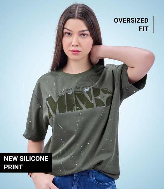 Auraa Flow Mind - 3D Silicone Print & Silver Splatter Oversized T-Shirt