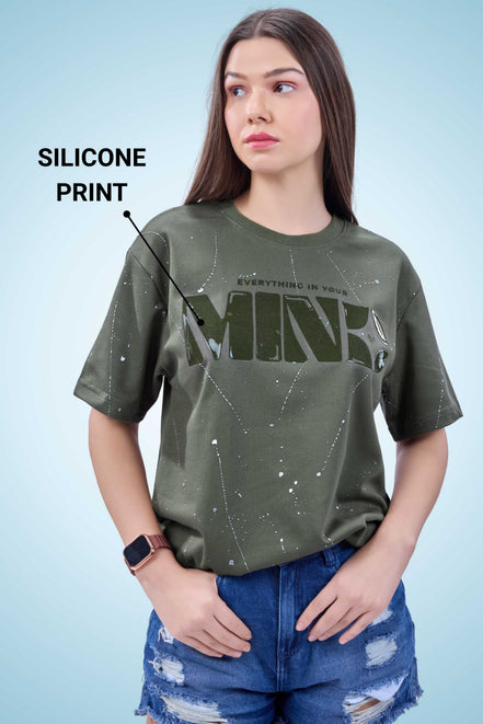 Auraa Flow Mind - 3D Silicone Print & Silver Splatter Oversized T-Shirt