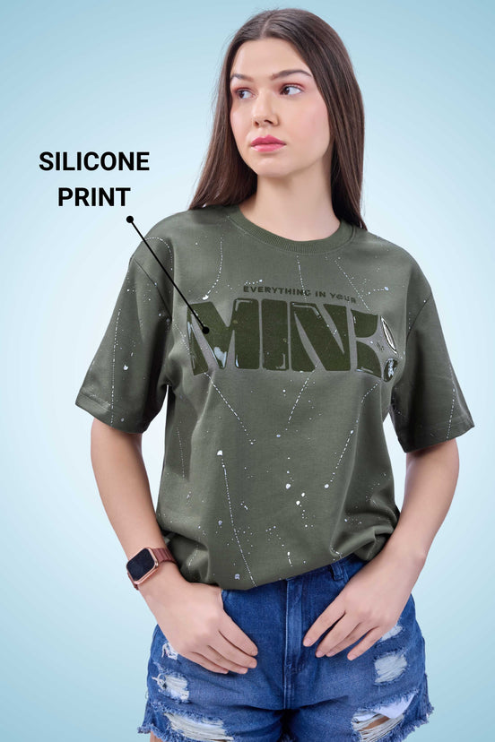 Auraa Flow Mind - 3D Silicone Print & Silver Splatter Oversized T-Shirt