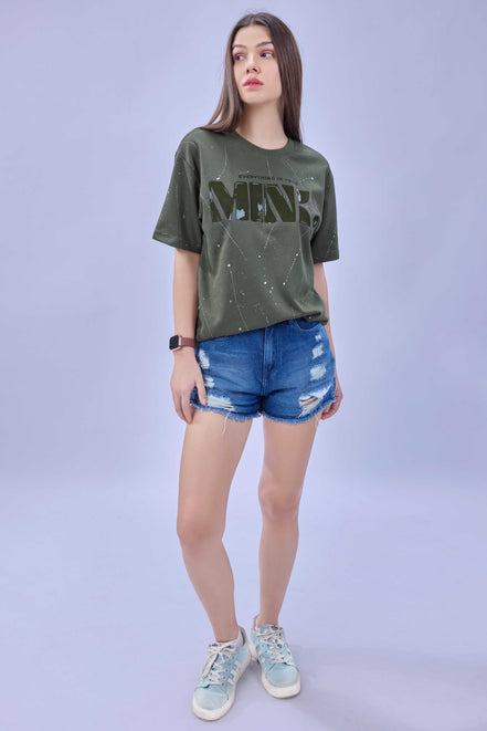 Auraa Flow Mind - 3D Silicone Print & Silver Splatter Oversized T-Shirt