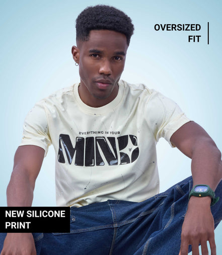 Auraa Flow Mind - 3D Silicone Print & Silver Splatter Oversized T-Shirt