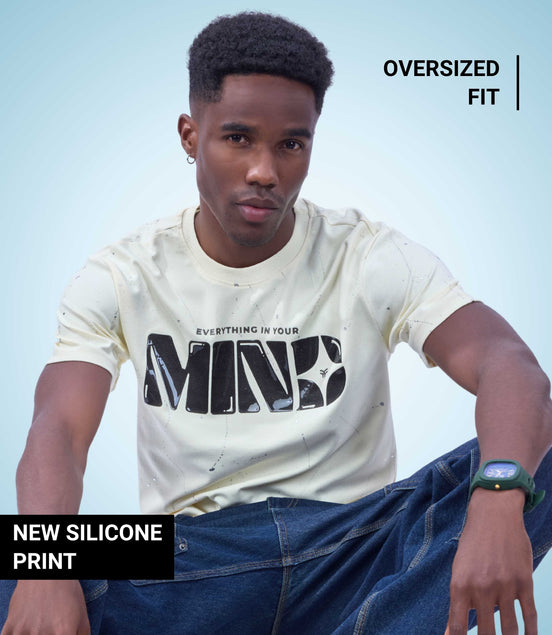 Auraa Flow Mind - 3D Silicone Print & Silver Splatter Oversized T-Shirt