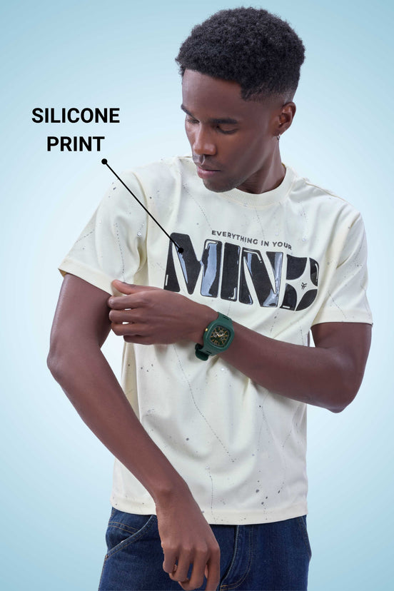 Auraa Flow Mind - 3D Silicone Print & Silver Splatter Oversized T-Shirt